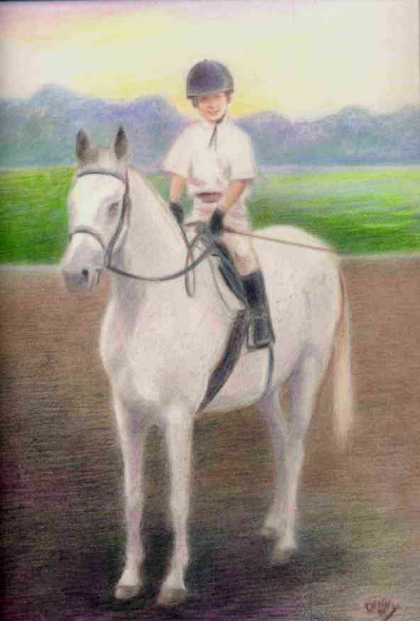 Pencil Paintings - Pencil Portraits - Prismacolor Portraits - Full Color Equestrian Portrait